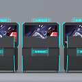 Shared Gaming Entertainment Electronics with Multiple Units Black Body Blue Glowing Lines and Game Screens