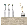 Daily Washing Supplies Three Electric Toothbrushes and Fragrance Diffuser on Wooden Base
