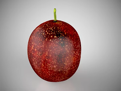 Fresh Red Passion Fruit with Spots and Green Stem on Gray Background 3d model