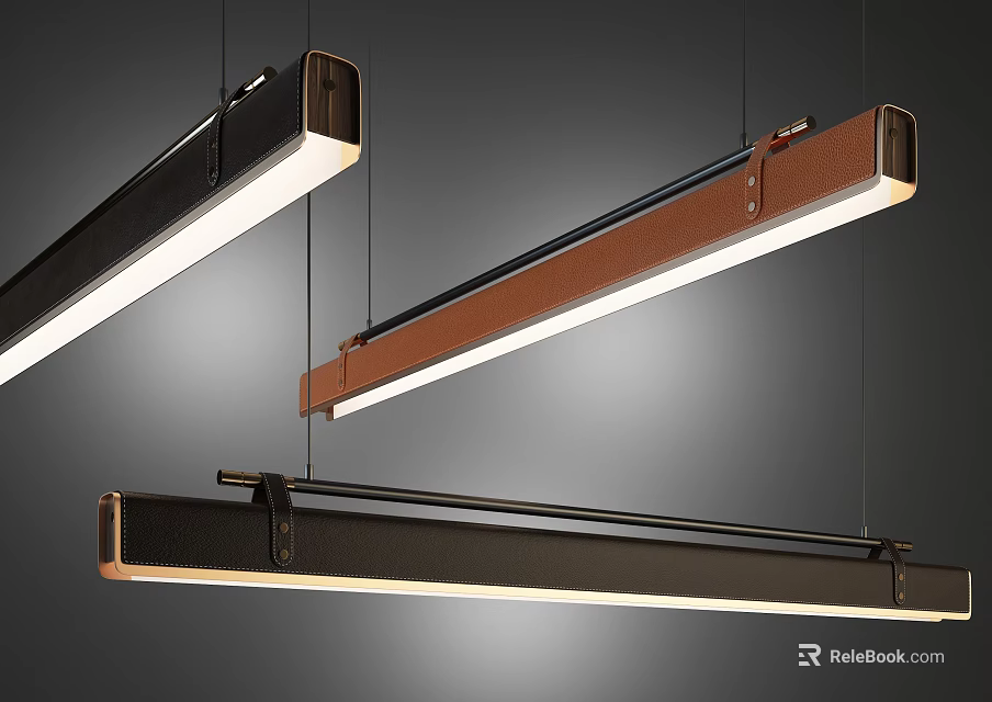 Modern Minimalist Black and Brown Linear Pendant Lights with Metallic Finish and Soft Glow 3d model 