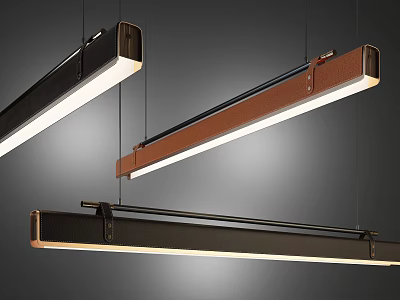 Modern Minimalist Black and Brown Linear Pendant Lights with Metallic Finish and Soft Glow 3d model