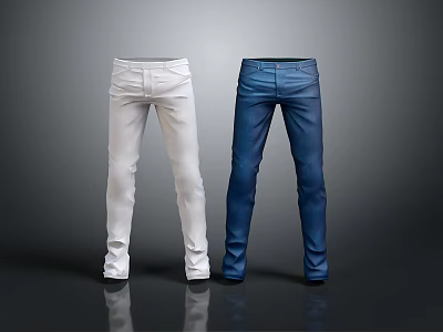 Two Pairs of White and Blue Casual Pants for Everyday Wear in Modern Style 3d model