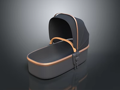 Modern Baby Bassinet With Black Canopy Dark Gray Body And Brown Accent Handle 3d model