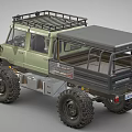 Green Off Road Utility Vehicle with Large Tires Roof Rack and Open Cargo Bed