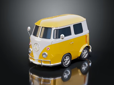 Yellow And White Vintage Volkswagen Van Model Car With Shiny Reflection 3d model