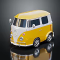 Yellow And White Vintage Volkswagen Van Model Car With Shiny Reflection