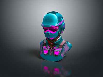 Futuristic Sci Fi Game Movie Character With Teal Armor And Neon Purple Glowing Accents 3d model