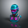 Futuristic Sci Fi Game Movie Character With Teal Armor And Neon Purple Glowing Accents