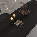 Modern Black Dining Table Set With Wooden Chairs Vase Candles And Pendant Light