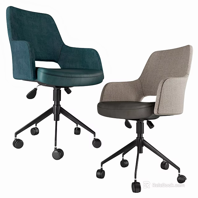 Modern Office Table And Chair Set With Teal And Gray Swivel Chairs On Wheels 3d model 