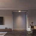 Living Dining Room Interior Design With Gray Sofa Artworks Pendant Lamp And Coffee Tables