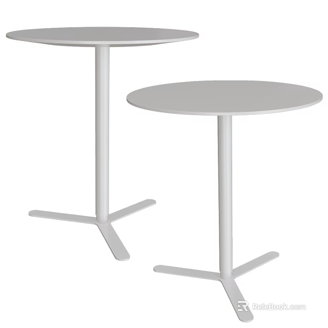 Two Round White Modern Side Tables Minimalist Cross Base Metal Frame Design 3d model 