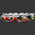 Festive Christmas Wreath Decorated With Green Leaves Red Bow And Ornaments On Dark Background