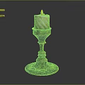 Decorative Carved Candlestick With Lit White Striped Candle And Flame