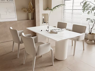 Modern Dining Table Set With White Marble Top And Minimalist Chairs In Bright Space 3d model