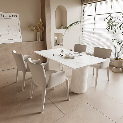Modern Dining Table Set With White Marble Top And Minimalist Chairs In Bright Space 3d model