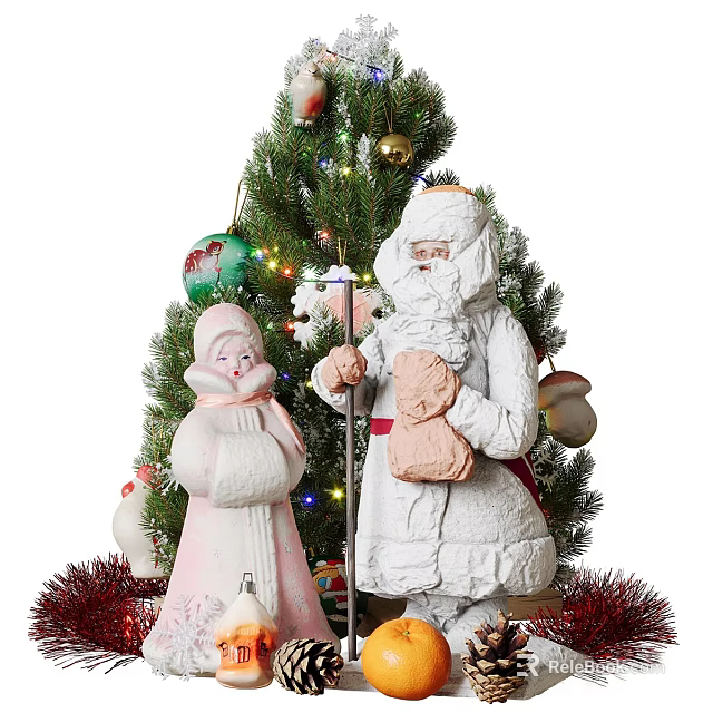 Iron Art Christmas Decor With Santa Figure And Tree 3d model 