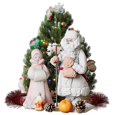Iron Art Christmas Decor With Santa Figure And Tree 3d model
