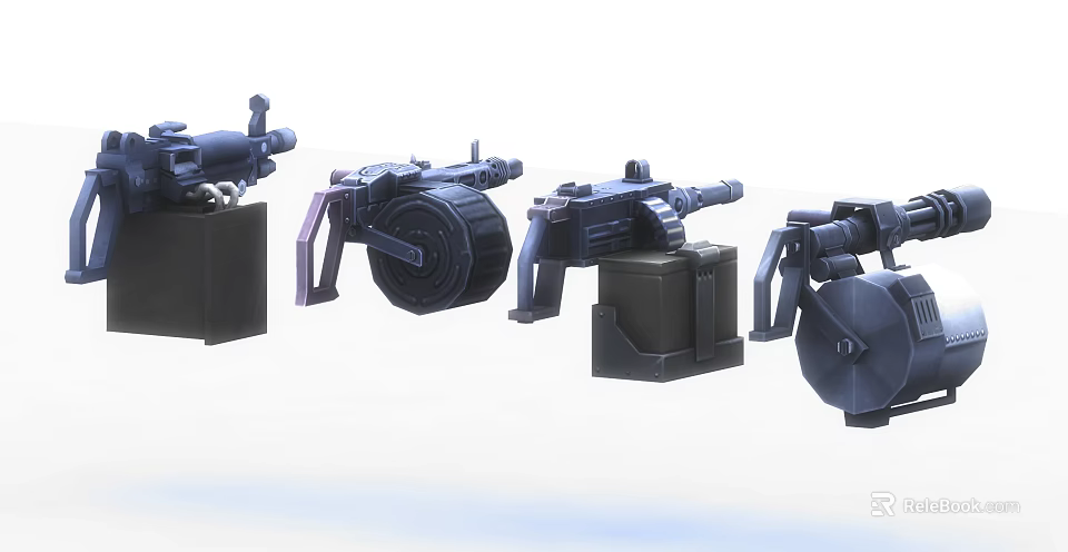 Multiple Heavy Duty Military Weapons With Wheeled Stands And Storage Cases 3d model 