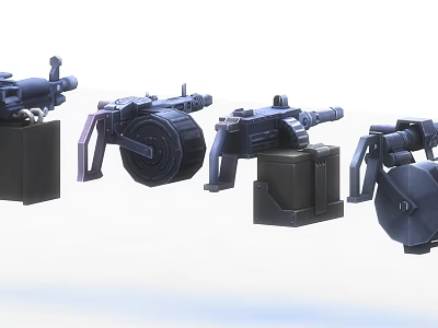 Multiple Heavy Duty Military Weapons With Wheeled Stands And Storage Cases 3d model