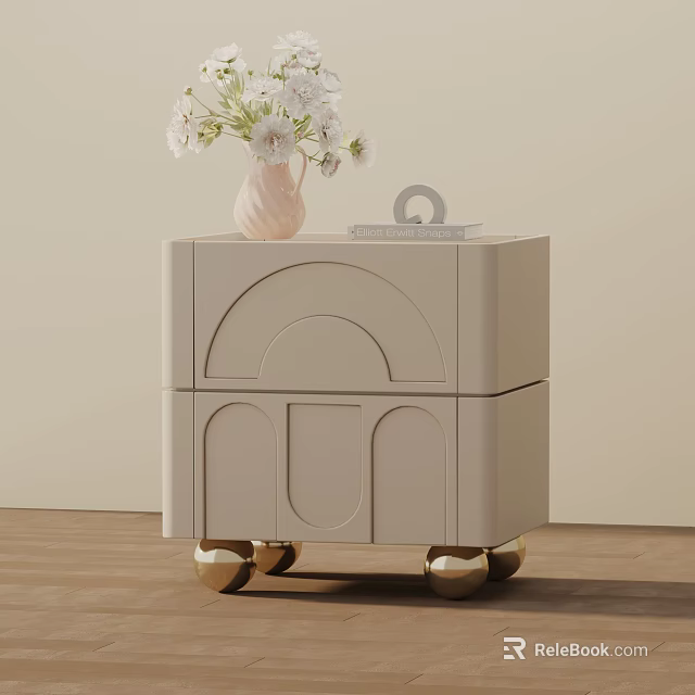 Modern Elegant Side Table with Arched Panel Design Golden Casters and Flower Vase on Top 3d model 