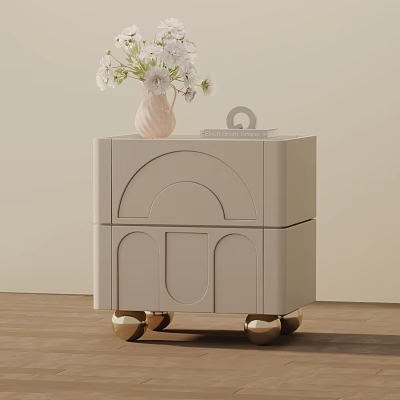 Modern Elegant Side Table with Arched Panel Design Golden Casters and Flower Vase on Top 3d model