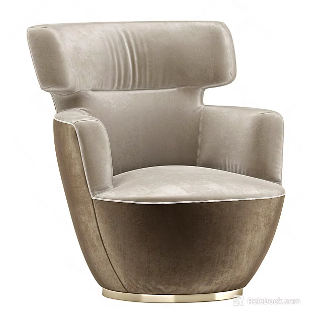 Modern Elegant Single Sofa In Beige Velvet With Unique Backrest Design 3d model