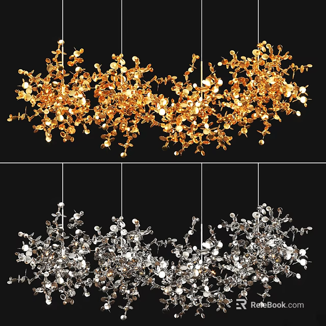 Stylish Gold And Silver Decorative Chandeliers With Branch Like Petal Design For Home Interior 3d model 