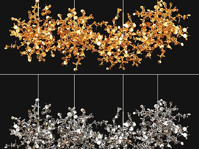 Stylish Gold And Silver Decorative Chandeliers With Branch Like Petal Design For Home Interior 3d model