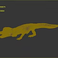 3D Crocodile Model with Open Mouth Green Eyes Brown White Stripes on Gray Background Reflection