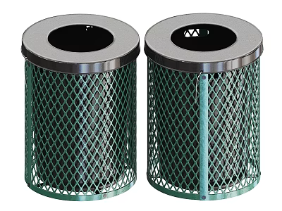 Two Green Diamond Mesh Trash Cans With Gray Lids For Household Use 3d model