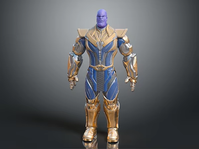 Thanos Character Model With Purple Skin And Gold Blue Armor In Standing Pose 3d model