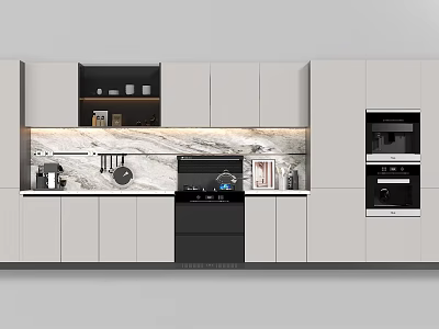 Modern Kitchen Interior With White Cabinets Black Stove And Stainless Steel Appliances 3d model