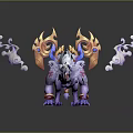 Mythical Creature With White Fur Purple Body Flame Decorations Red Patterns And Curled Tail
