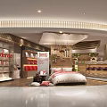 Modern Home Showroom Interior With Bed Sofa And Wooden Shelves