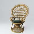 Rattan Leisure Chair with Intricate Woven Pattern and Green Cushion for Comfortable Seating