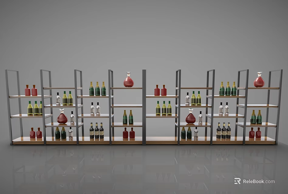 Modern Wine Rack With Multiple Shelves And Colorful Wine Bottles 3d model 