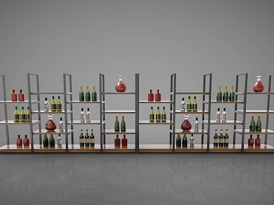 Modern Wine Rack With Multiple Shelves And Colorful Wine Bottles 3d model