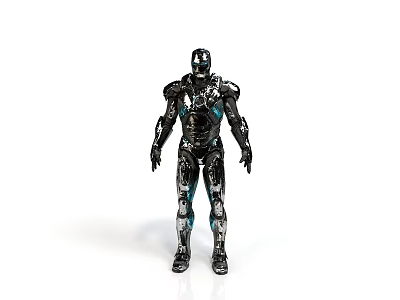 Black Iron Man Armor Figure With Blue Accents Standing Pose Design 3d model