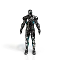 Black Iron Man Armor Figure With Blue Accents Standing Pose Design