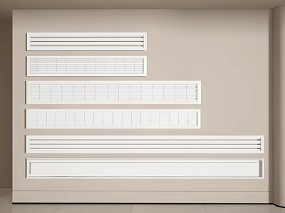Multiple White Air Conditioner Vents Arranged on Beige Wall with Modern Design 3d model