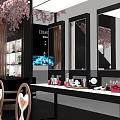 Shopping Mall Hall With COSMOM Booth Cherry Blossom Decorations Tables Chairs And Product Displays