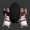3D Animated Character Wearing Red T-shirt Gray Shorts And White Red Shoes Against Gray Background