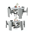 Modern Gray Dining Table Set With Comfortable Chairs And Decorative Vase 3d model