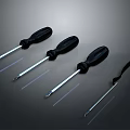Four Professional Screwdrivers With Black Handles And Silver Shafts On Gray Background