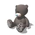 Gray Plush Teddy Bear Doll Sitting with Blue Nose and Mr You Foot Text