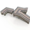 Stone Bridge Architectural Structure With Railing And Paved Connecting Design