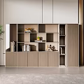 Modern Wooden Bookcase With Multi Shelves Cabinets Books Decorative Items And Small Potted Plant