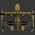 Intricate Symmetrical Mechanical Structure With Golden Frame Blue Decorative Accents And Geometric Top