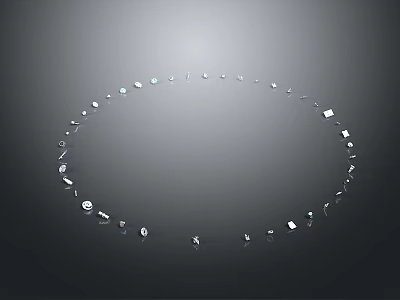 Assorted Hardware Tools Collection Arranged in Circular Display on Dark Background 3d model